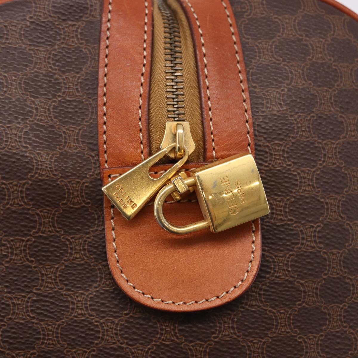 CELINE Macadam Canvas Boston Bag PVC Leather Brown Gold Auth fm5391