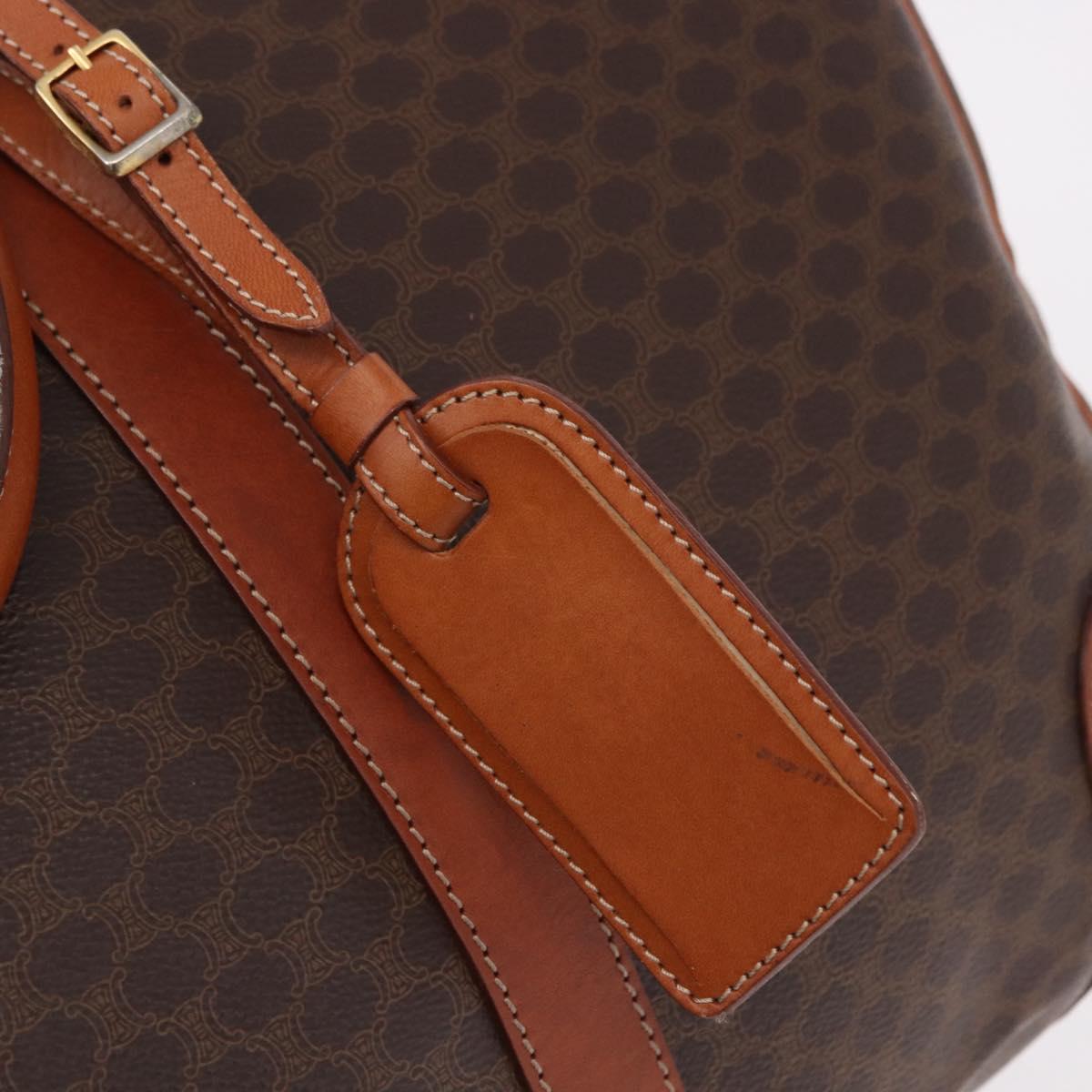CELINE Macadam Canvas Boston Bag PVC Leather Brown Gold Auth fm5391