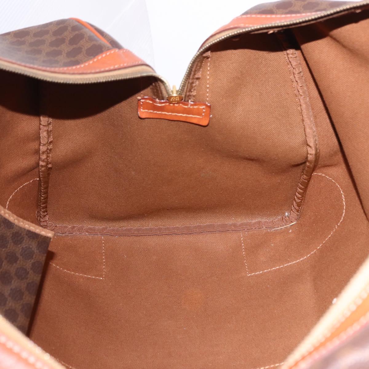 CELINE Macadam Canvas Boston Bag PVC Leather Brown Gold Auth fm5391