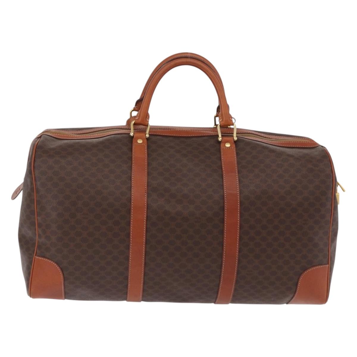 CELINE Macadam Canvas Boston Bag PVC Leather Brown Gold Auth fm5391