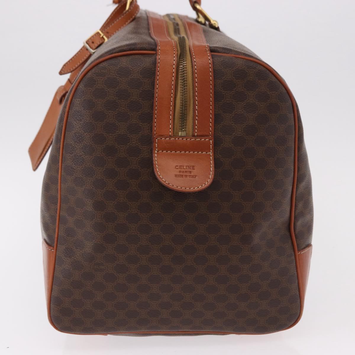 CELINE Macadam Canvas Boston Bag PVC Leather Brown Gold Auth fm5391