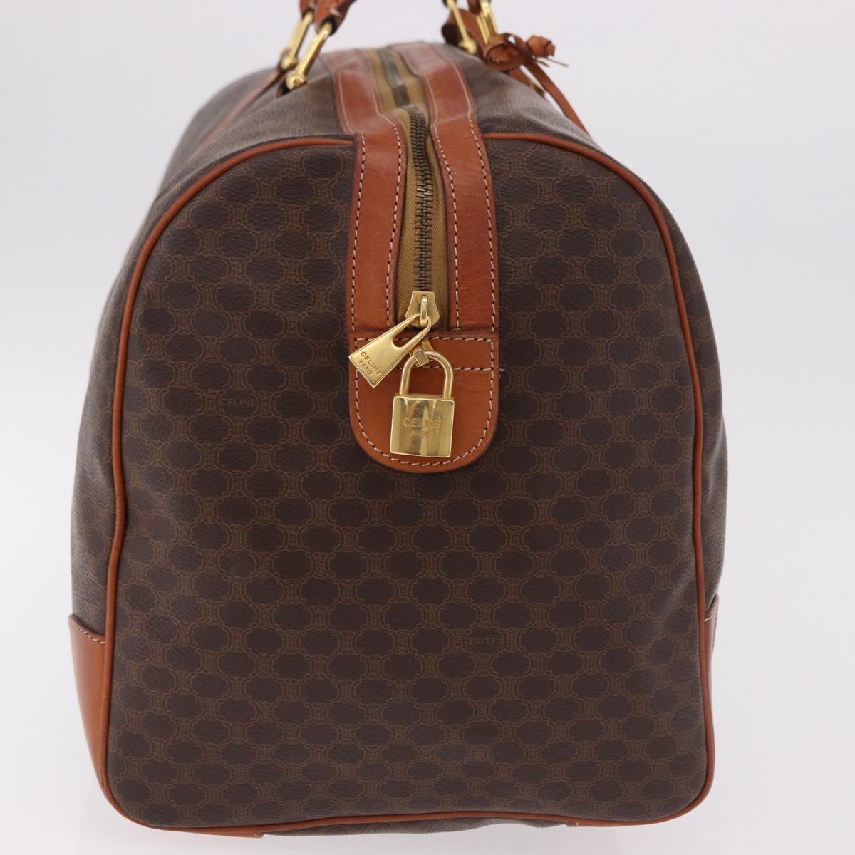 CELINE Macadam Canvas Boston Bag PVC Leather Brown Gold Auth fm5391