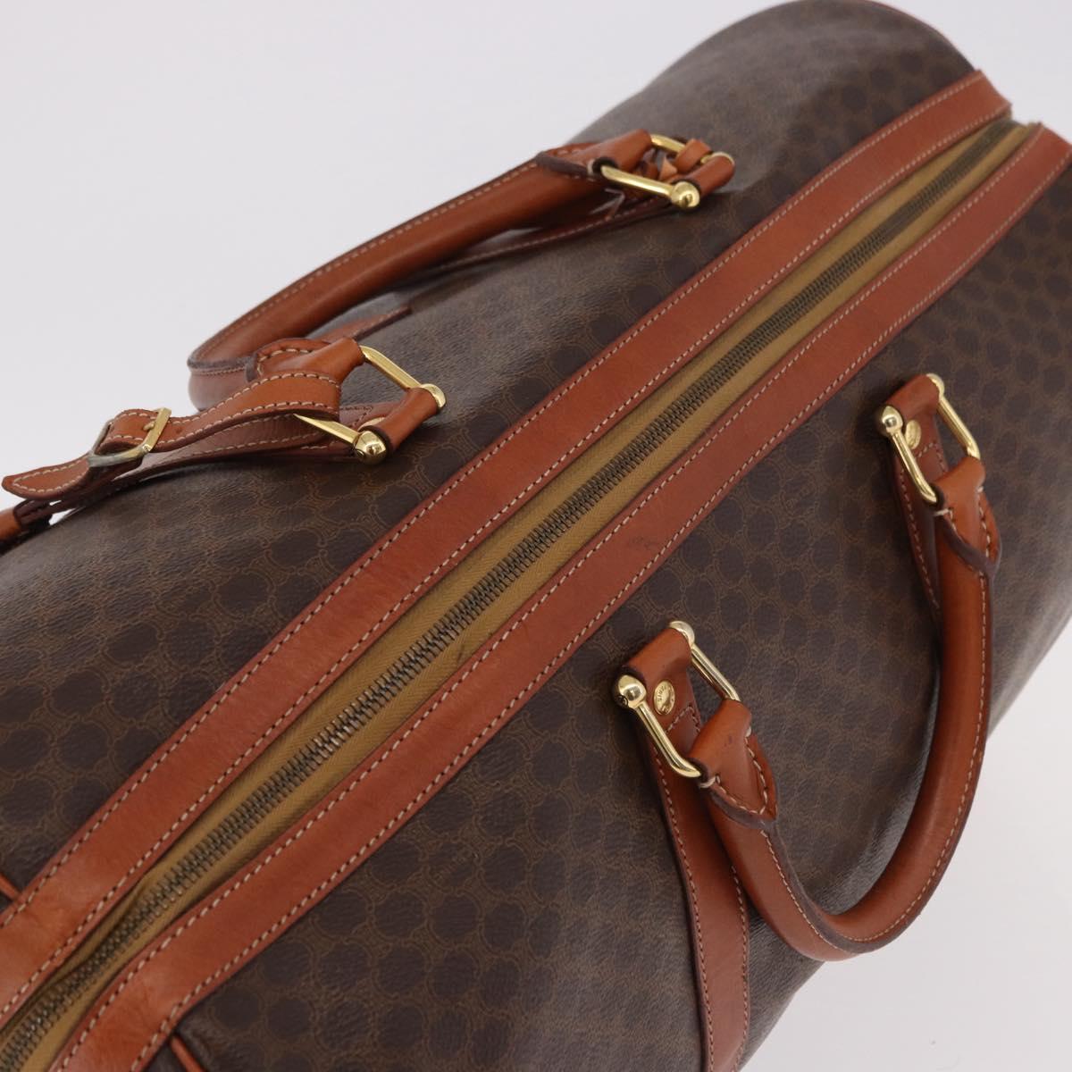 CELINE Macadam Canvas Boston Bag PVC Leather Brown Gold Auth fm5391