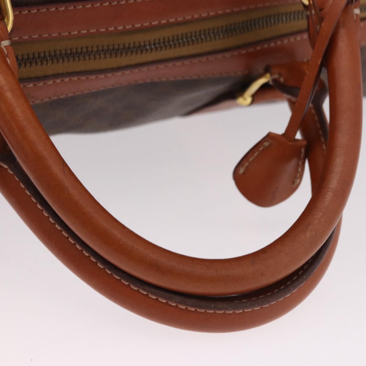 CELINE Macadam Canvas Boston Bag PVC Leather Brown Gold Auth fm5391