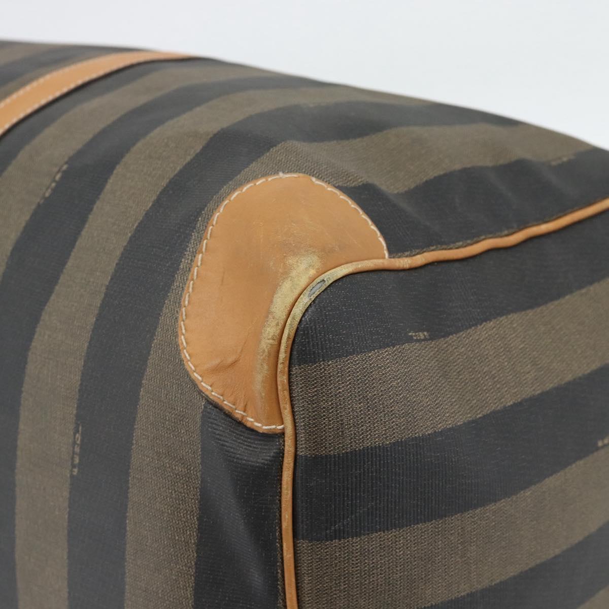 FENDI Pecan Canvas Boston Bag PVC 2way Black Brown Auth fm5392