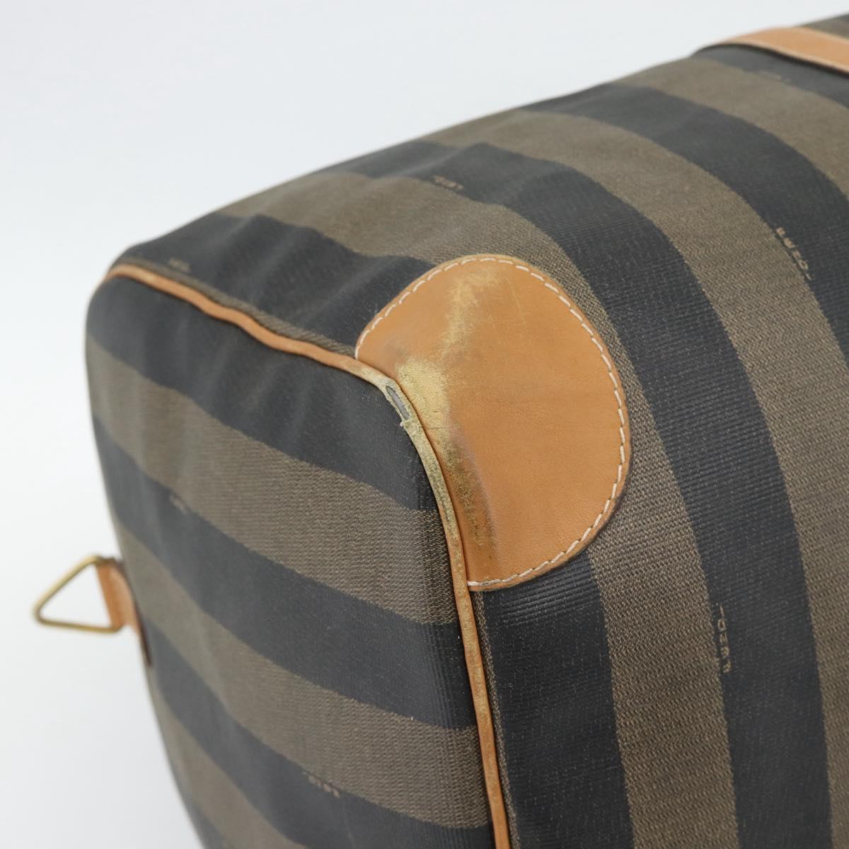 FENDI Pecan Canvas Boston Bag PVC 2way Black Brown Auth fm5392
