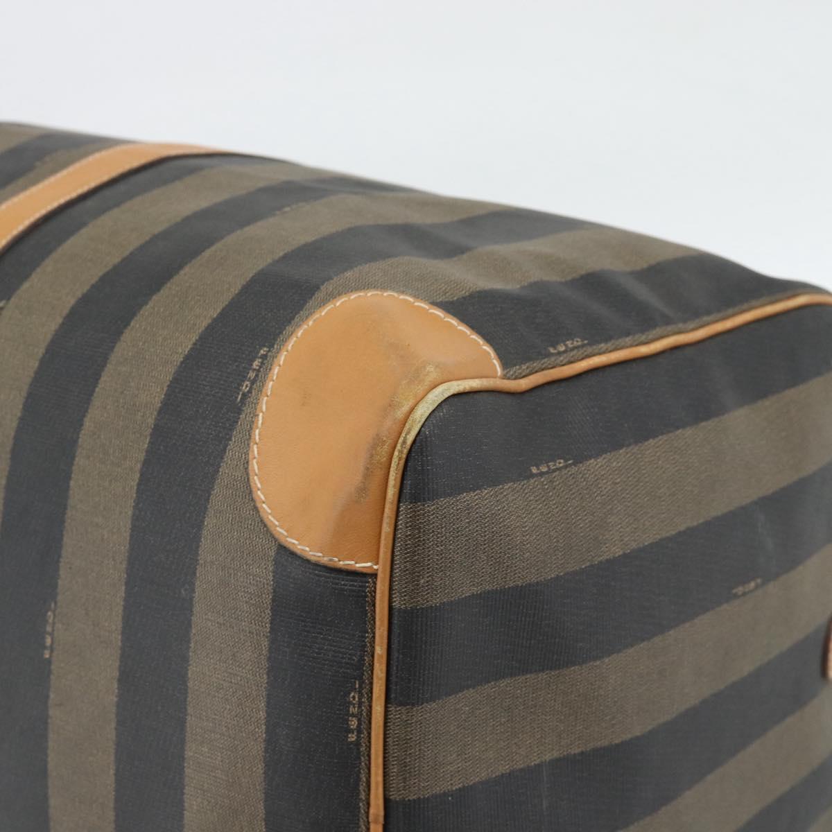 FENDI Pecan Canvas Boston Bag PVC 2way Black Brown Auth fm5392