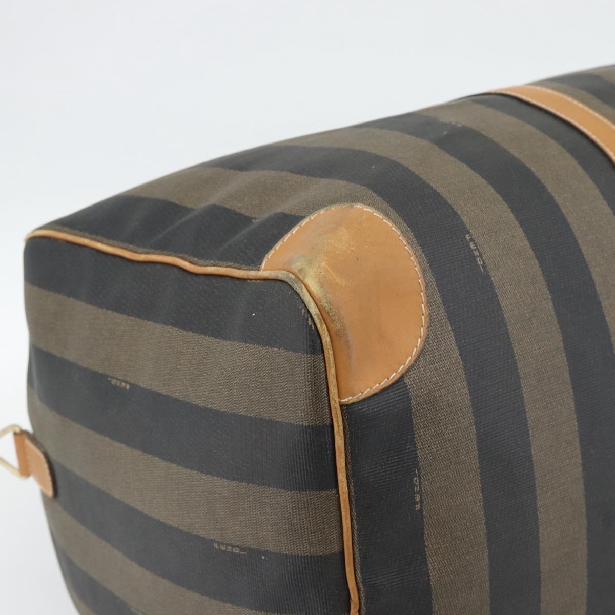 FENDI Pecan Canvas Boston Bag PVC 2way Black Brown Auth fm5392