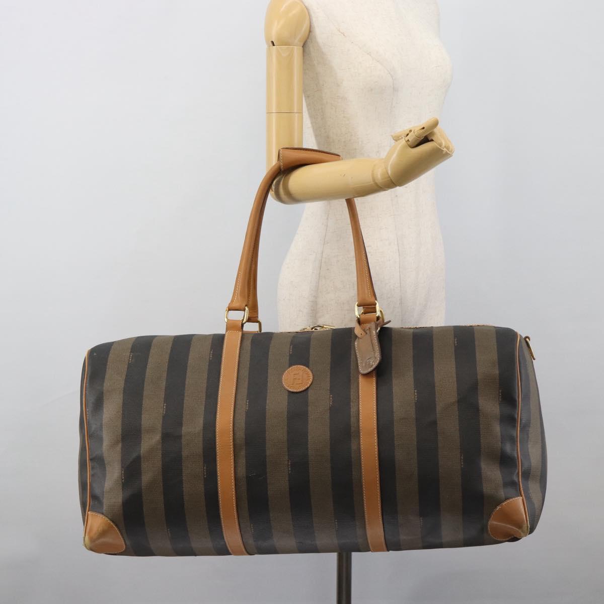 FENDI Pecan Canvas Boston Bag PVC 2way Black Brown Auth fm5392