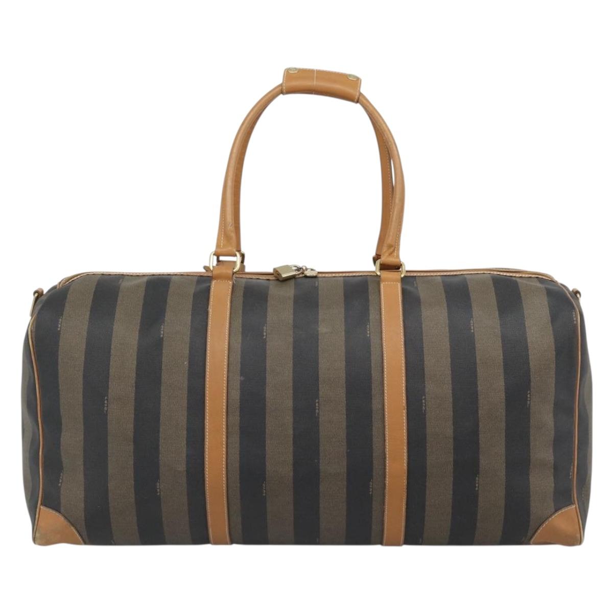 FENDI Pecan Canvas Boston Bag PVC 2way Black Brown Auth fm5392