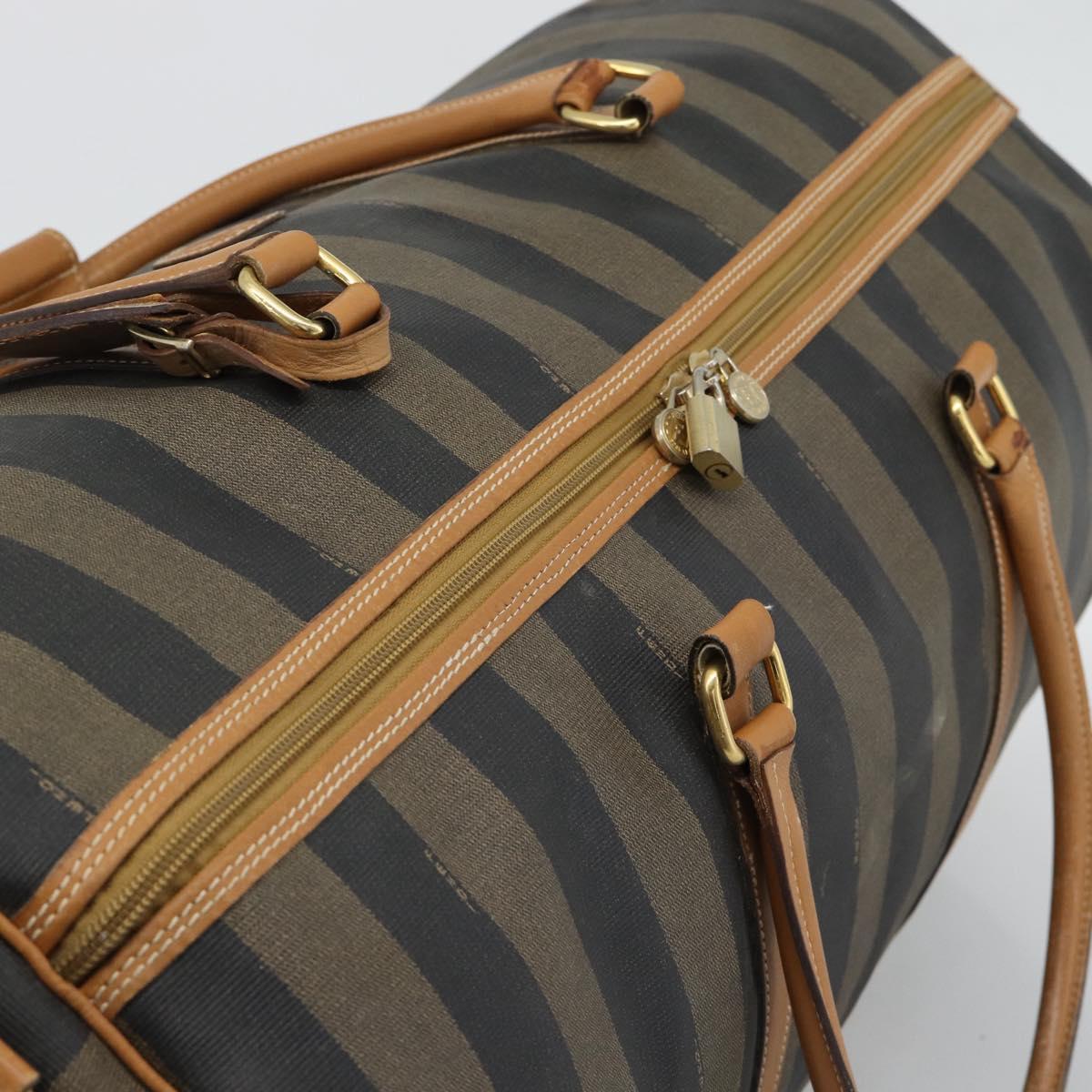 FENDI Pecan Canvas Boston Bag PVC 2way Black Brown Auth fm5392
