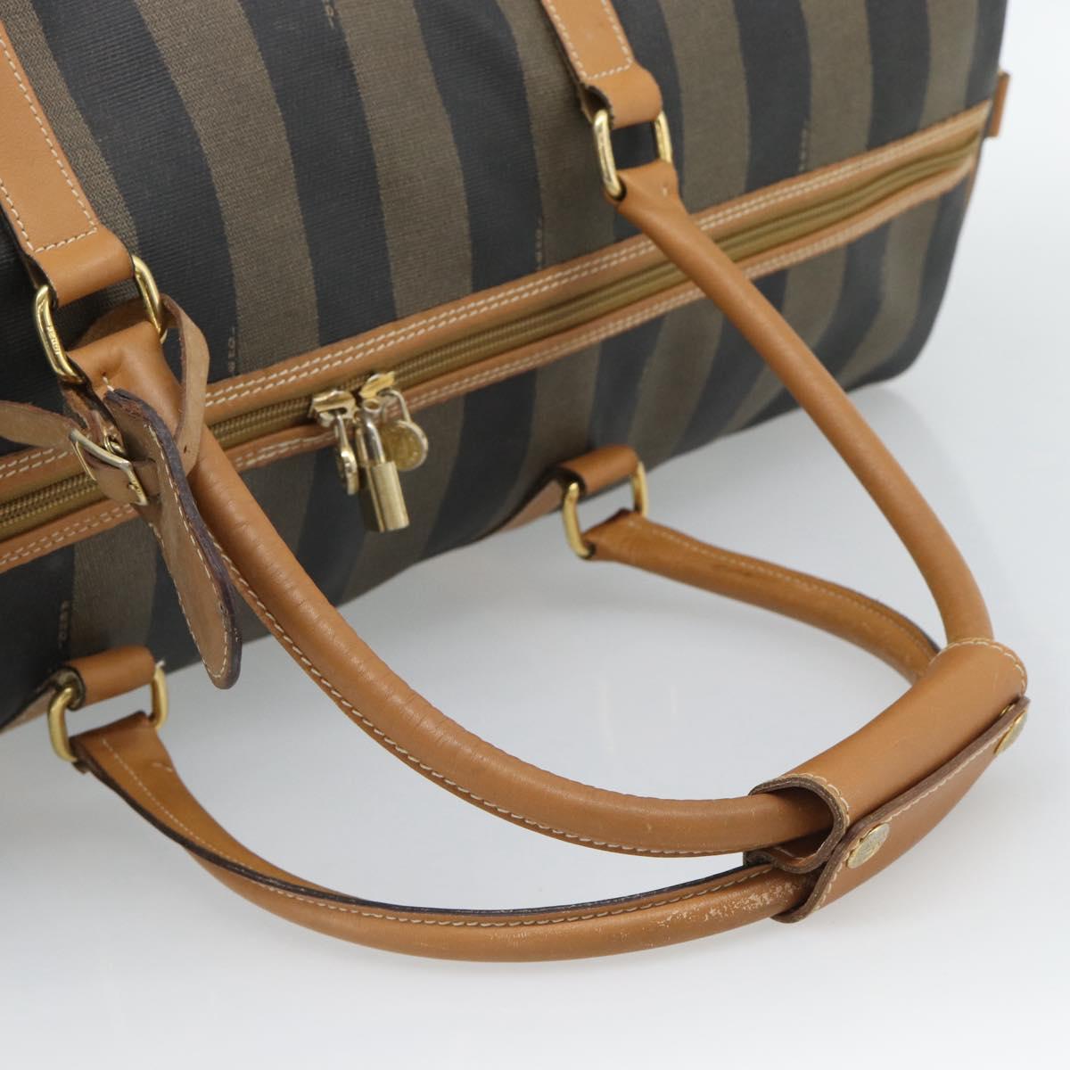FENDI Pecan Canvas Boston Bag PVC 2way Black Brown Auth fm5392