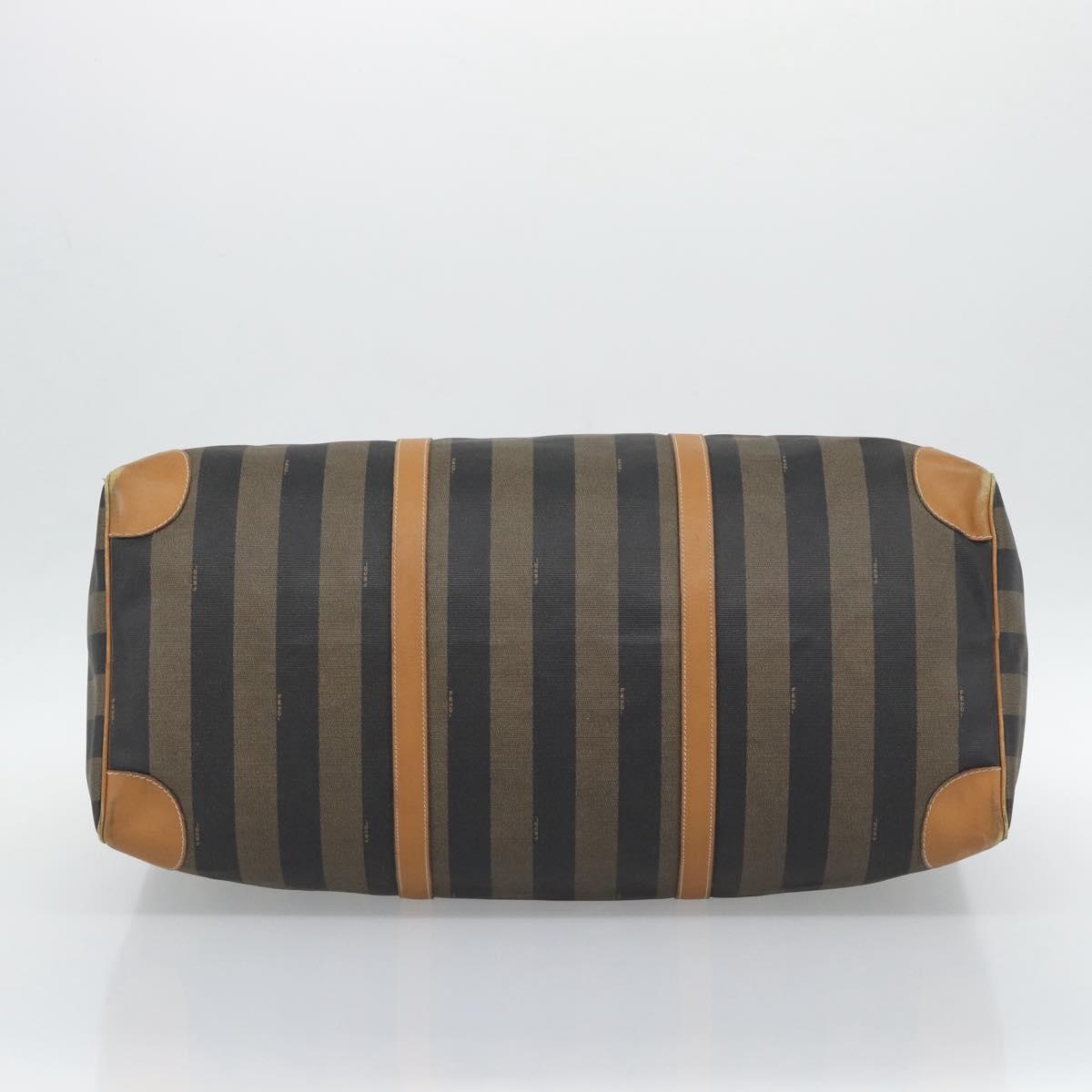 FENDI Pecan Canvas Boston Bag PVC 2way Black Brown Auth fm5392