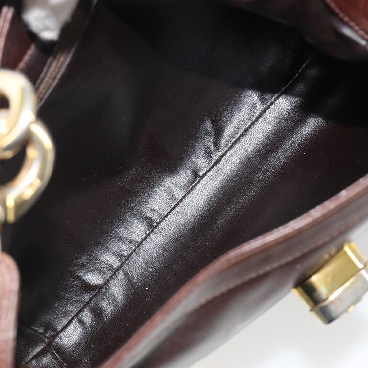 CELINE Shoulder Bag Leather Brown Gold Auth fm5394A