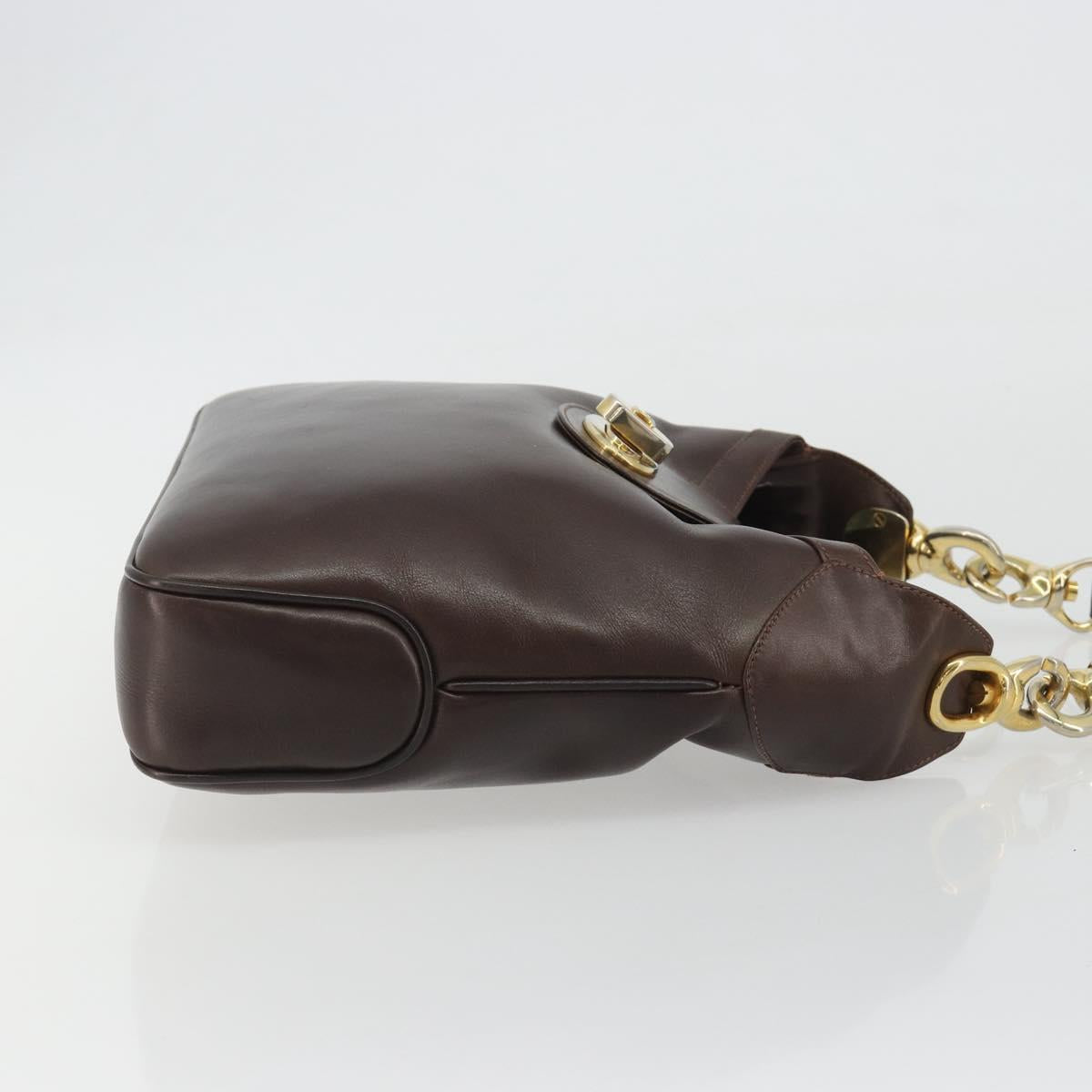 CELINE Shoulder Bag Leather Brown Gold Auth fm5394A