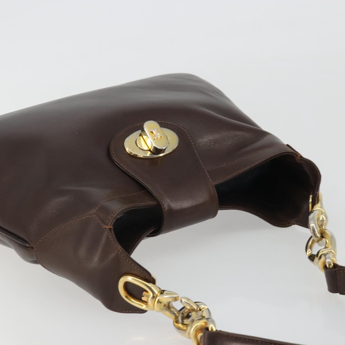 CELINE Shoulder Bag Leather Brown Gold Auth fm5394A