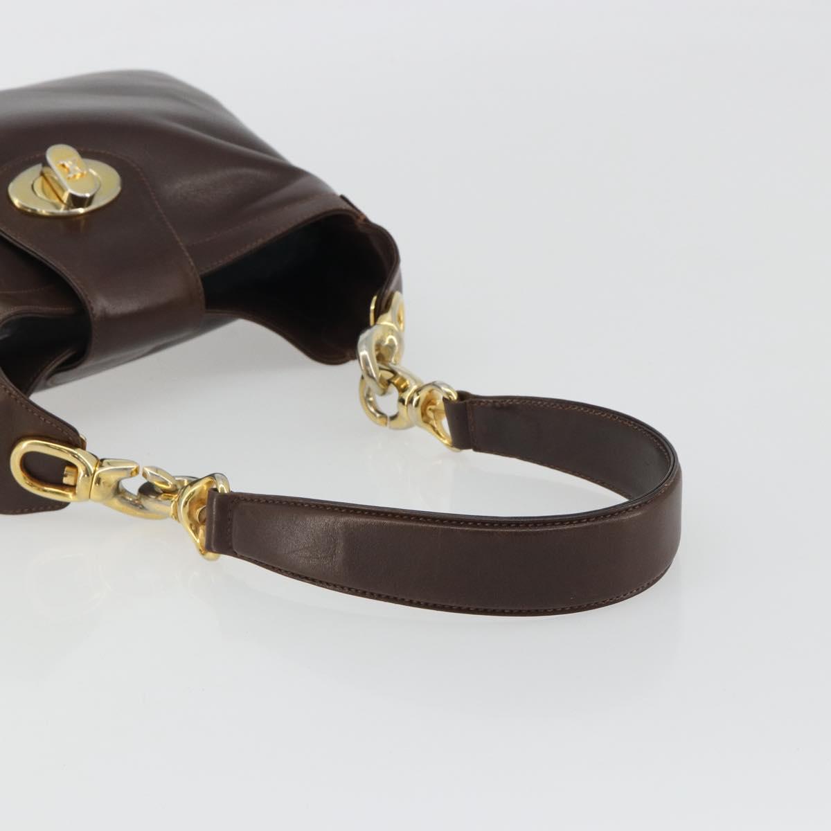 CELINE Shoulder Bag Leather Brown Gold Auth fm5394A