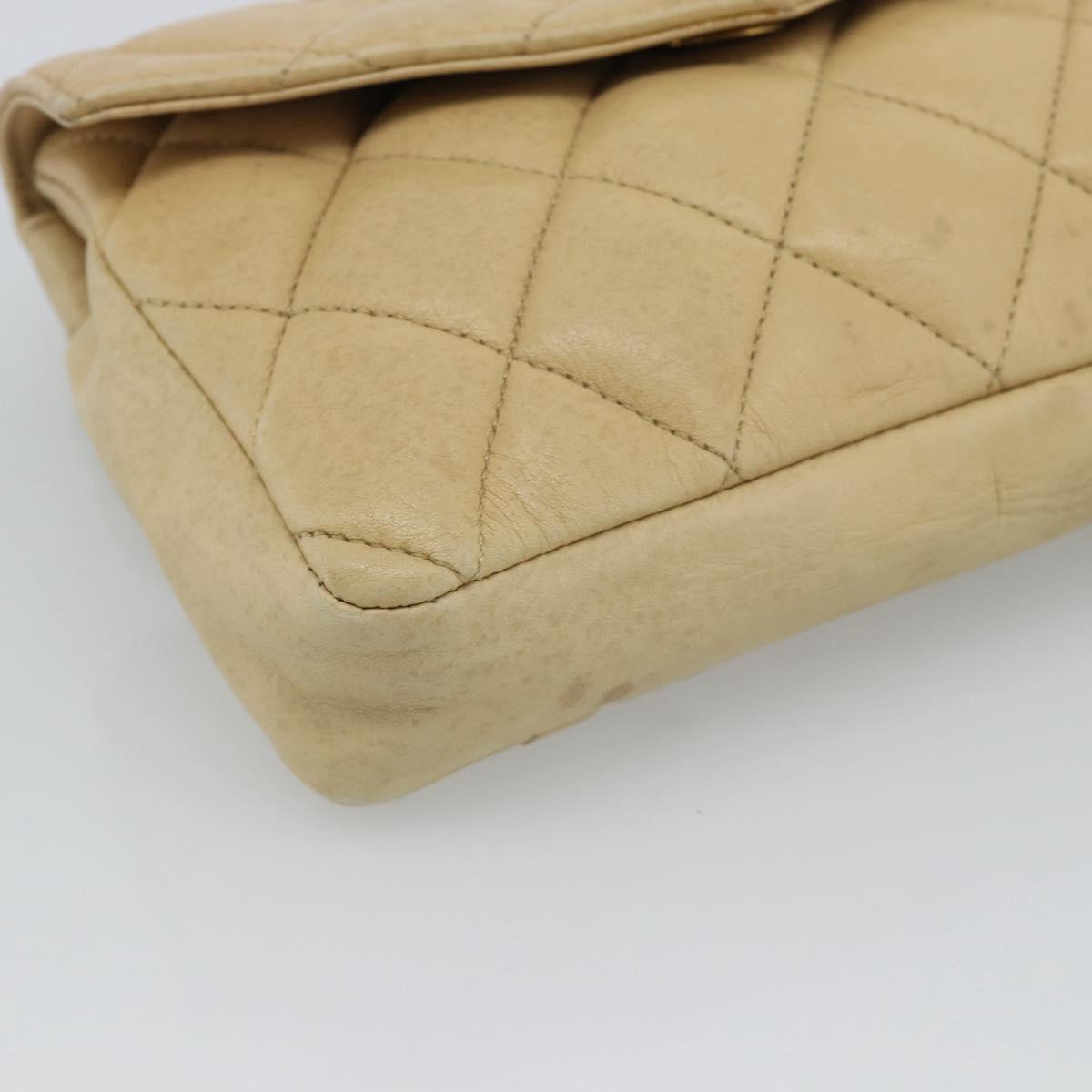 CHANEL Matelasse Waist bag Lamb Skin Beige Gold CC Auth fm5396