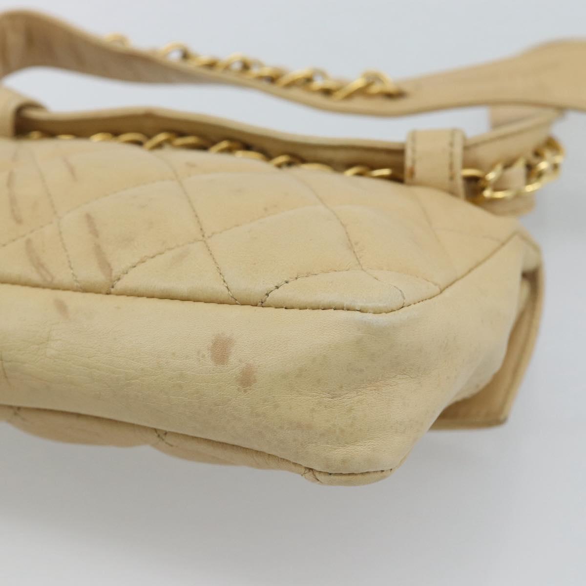 CHANEL Matelasse Waist bag Lamb Skin Beige Gold CC Auth fm5396