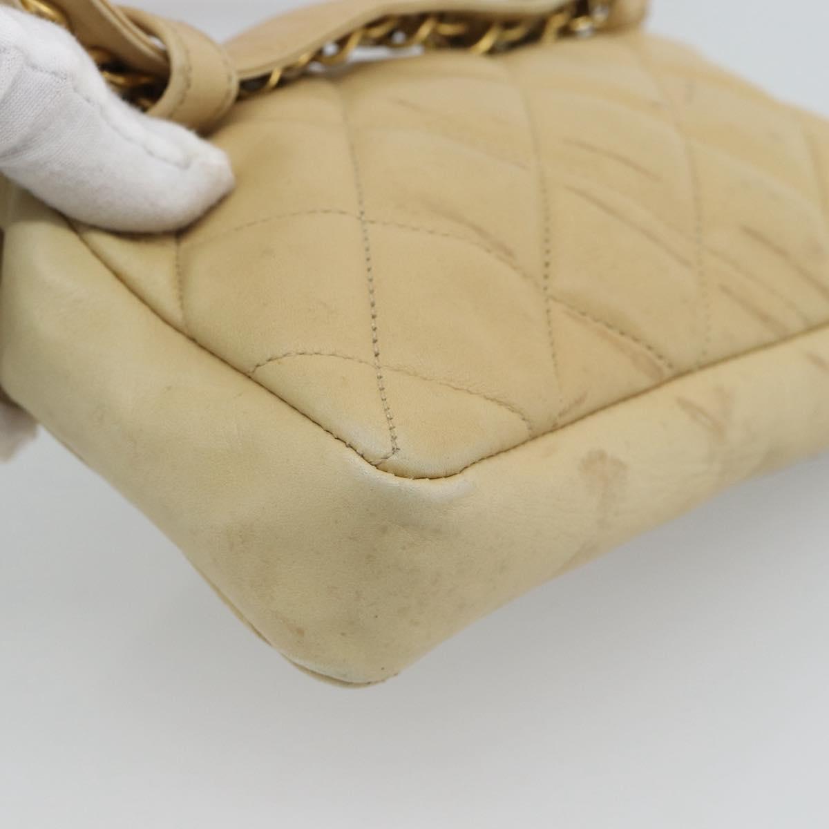 CHANEL Matelasse Waist bag Lamb Skin Beige Gold CC Auth fm5396