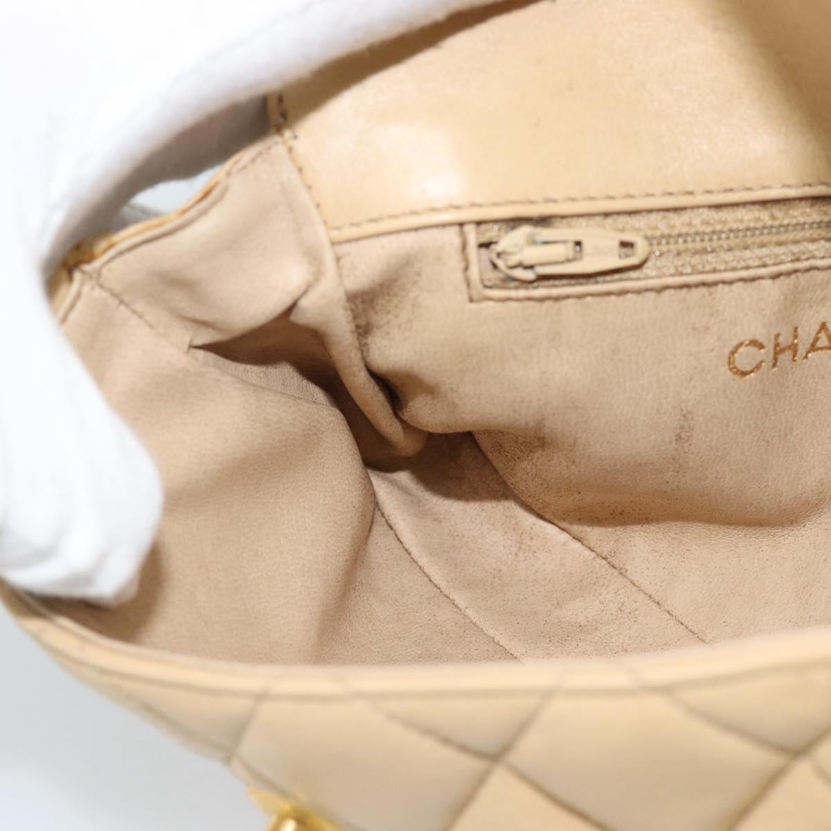 CHANEL Matelasse Waist bag Lamb Skin Beige Gold CC Auth fm5396