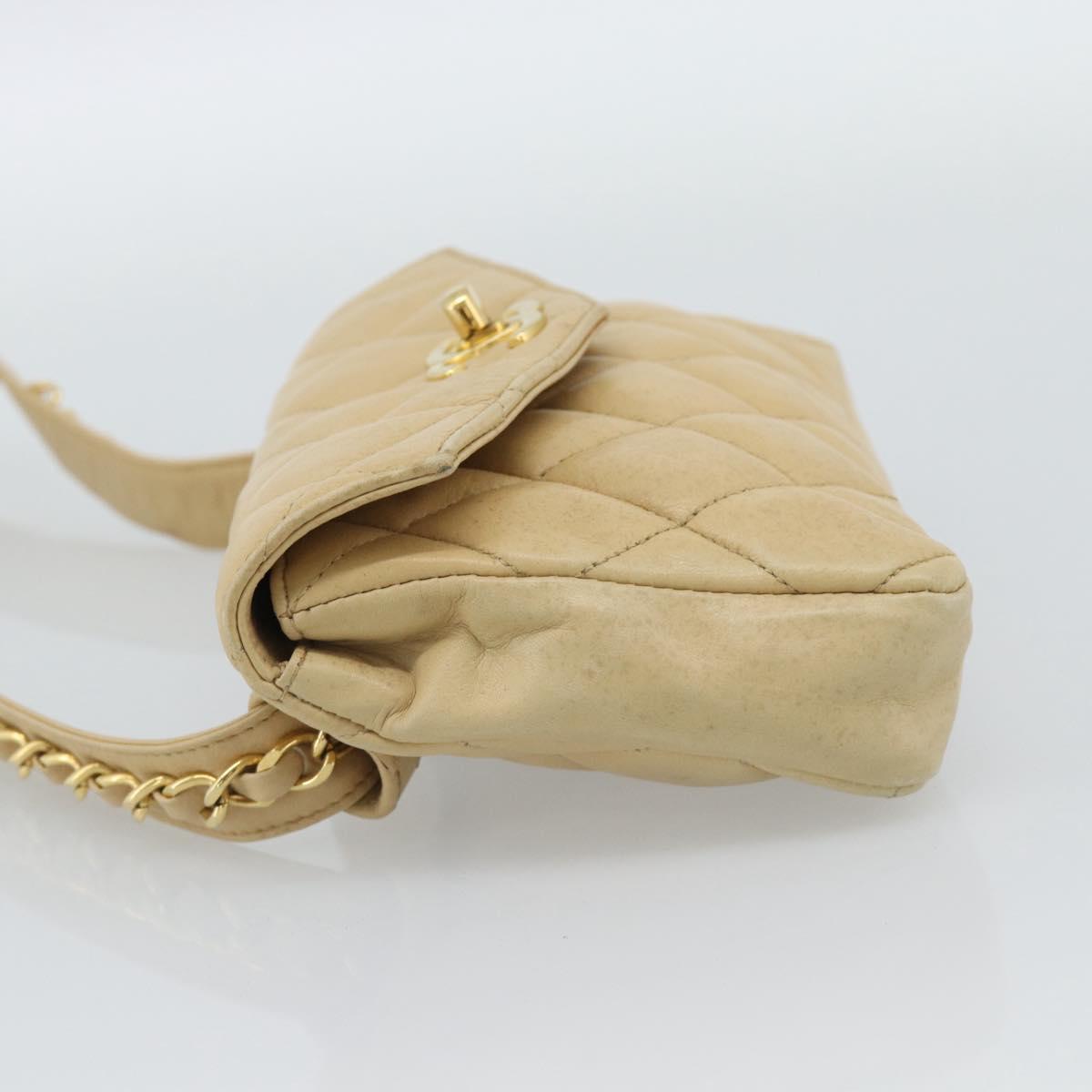 CHANEL Matelasse Waist bag Lamb Skin Beige Gold CC Auth fm5396