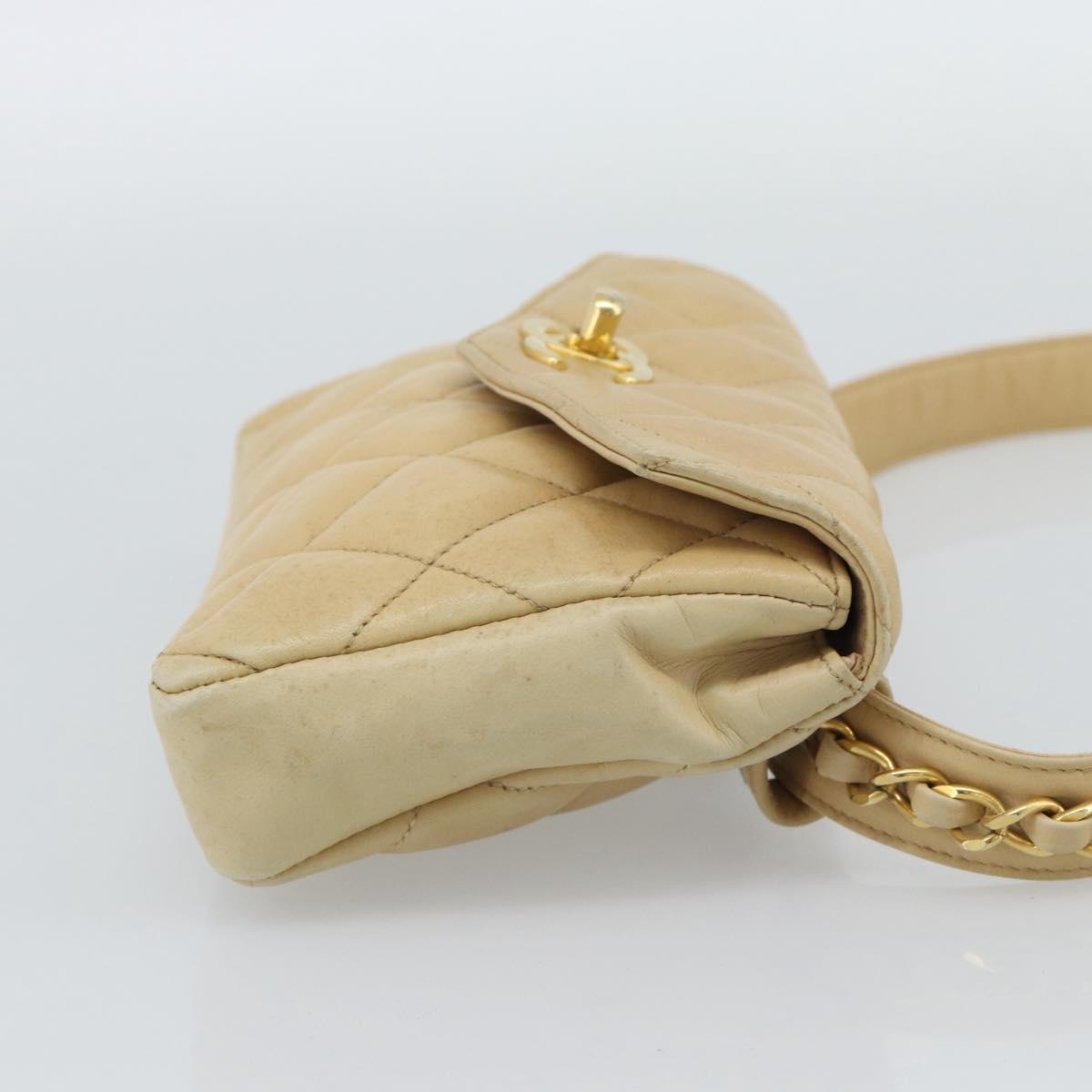 CHANEL Matelasse Waist bag Lamb Skin Beige Gold CC Auth fm5396