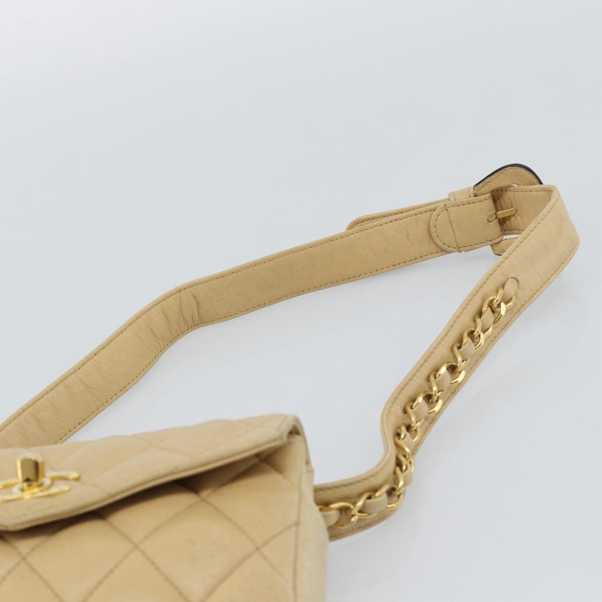 CHANEL Matelasse Waist bag Lamb Skin Beige Gold CC Auth fm5396