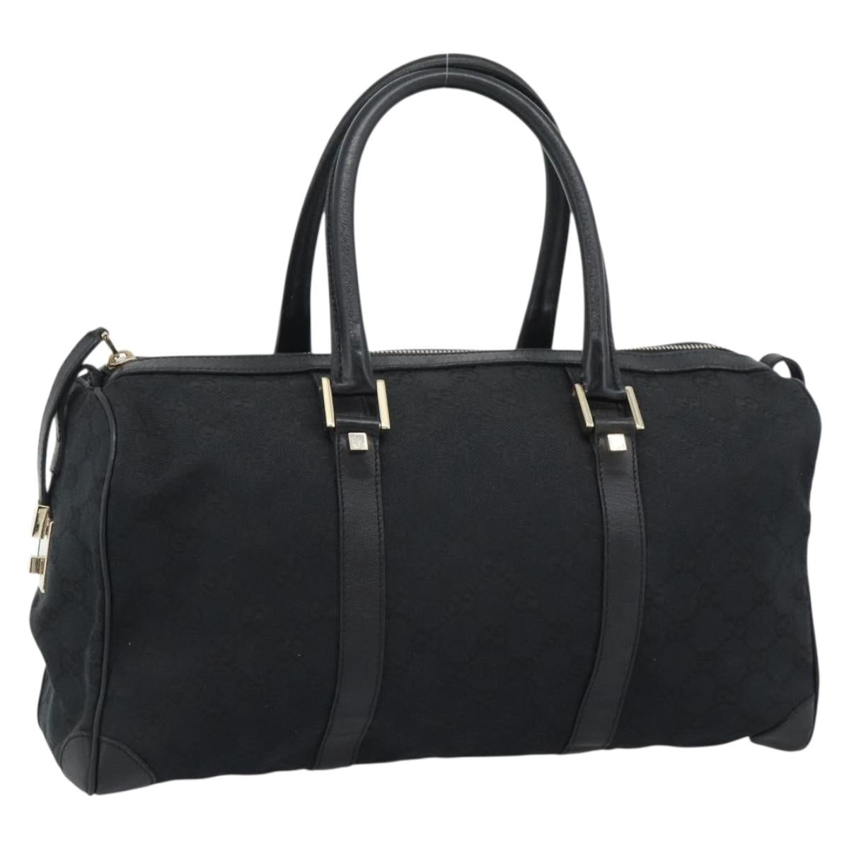 GUCCI GG Canvas Boston Bag Black Gold 000 0846 Auth fm5397V