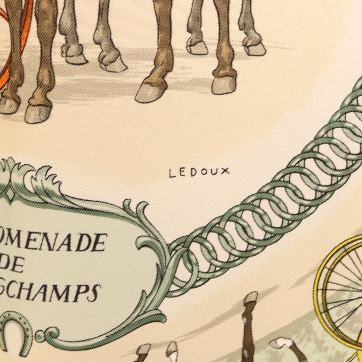 HERMES Carre 90 Scarf ""LA PROMENADE DE LONGCHAMPS"" Silk Yellow Auth fm5398M