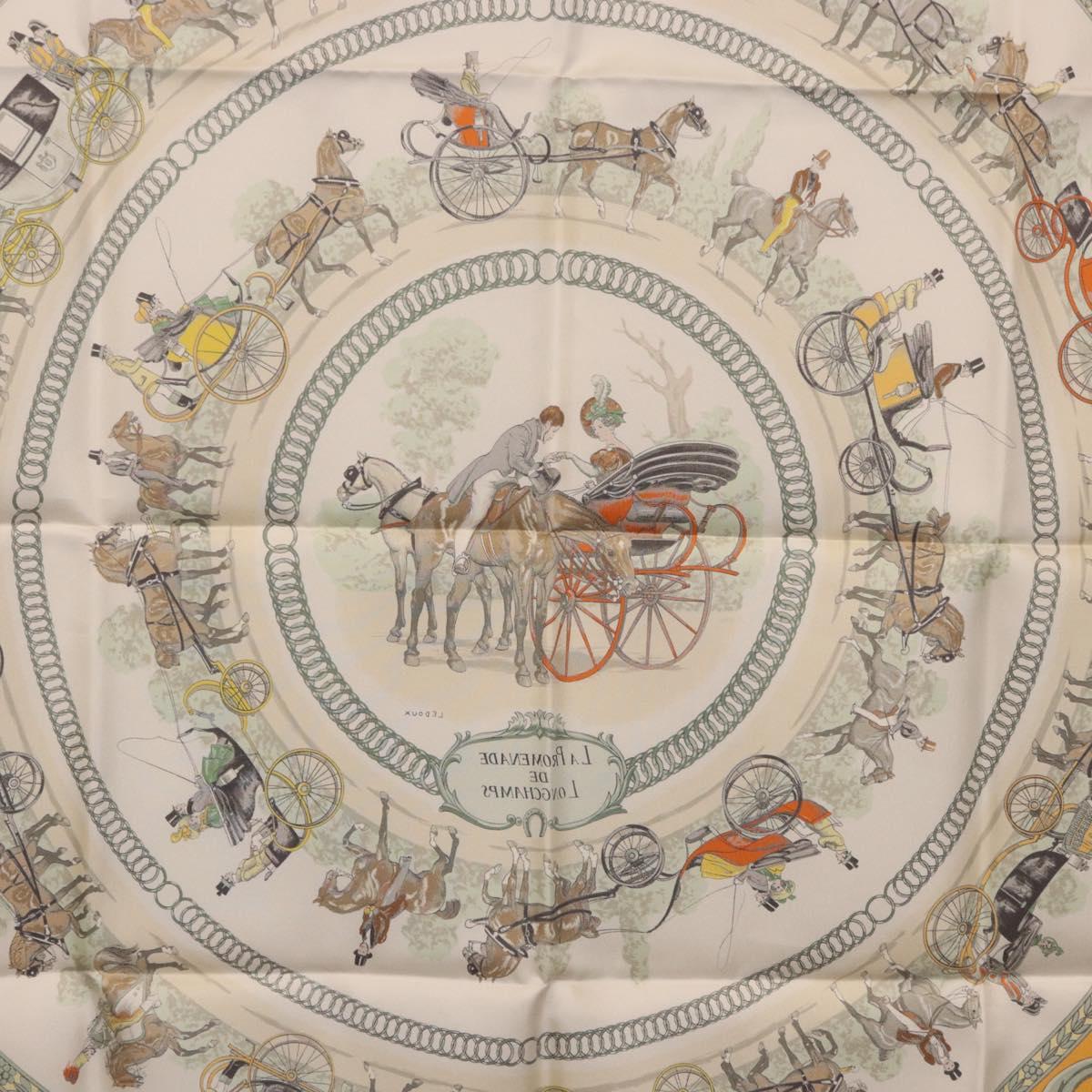 HERMES Carre 90 Scarf ""LA PROMENADE DE LONGCHAMPS"" Silk Yellow Auth fm5398M