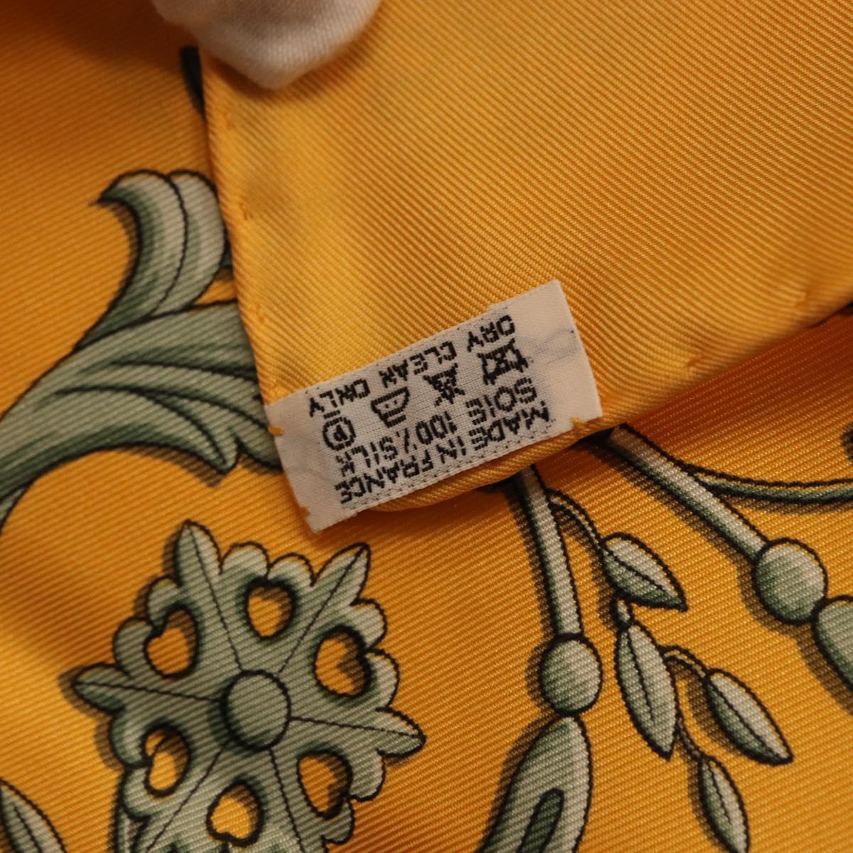 HERMES Carre 90 Scarf ""LA PROMENADE DE LONGCHAMPS"" Silk Yellow Auth fm5398M