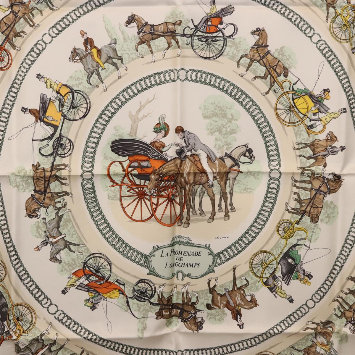 HERMES Carre 90 Scarf ""LA PROMENADE DE LONGCHAMPS"" Silk Yellow Auth fm5398M