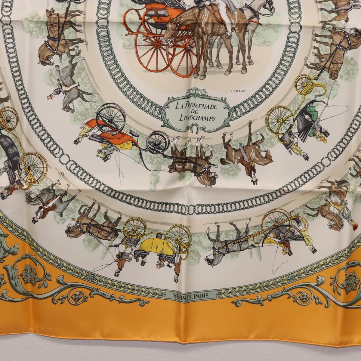 HERMES Carre 90 Scarf ""LA PROMENADE DE LONGCHAMPS"" Silk Yellow Auth fm5398M