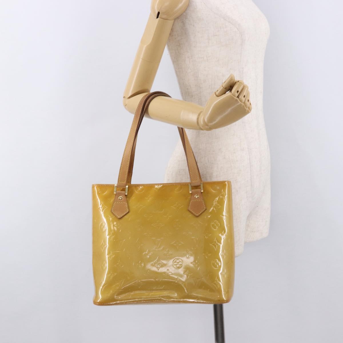 LOUIS VUITTON Monogram Vernis Houston Hand Bag Beige M91004 LV Auth fm5400