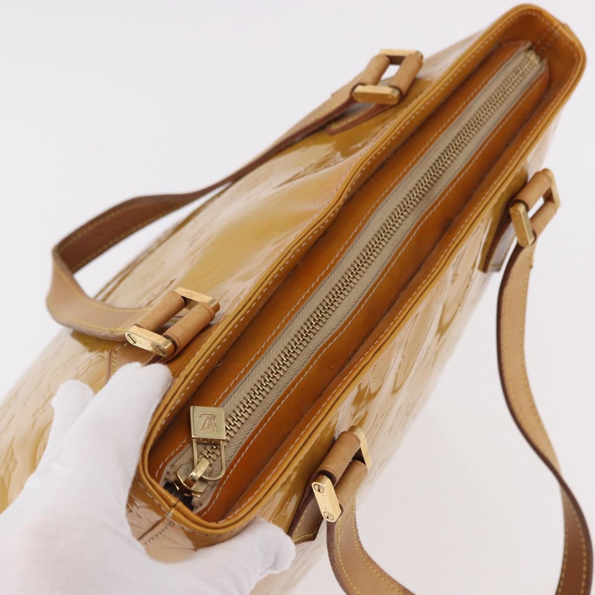 LOUIS VUITTON Monogram Vernis Houston Hand Bag Beige M91004 LV Auth fm5400