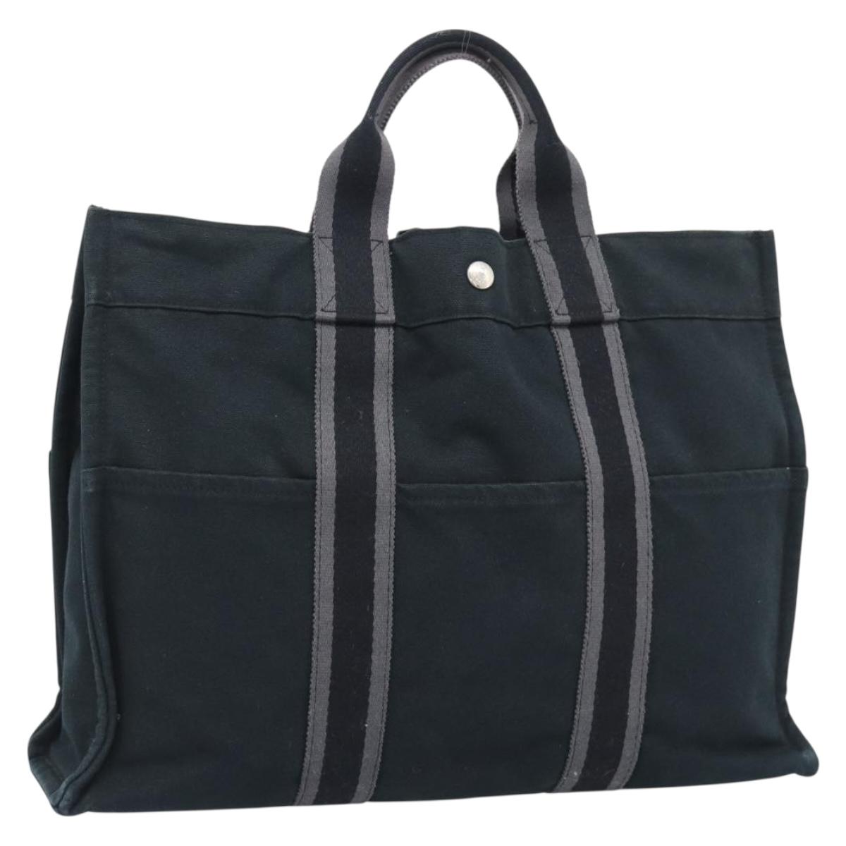 HERMES Fourre Tout MM Hand Bag Canvas 3 Set Navy Black Red Auth fm5405A