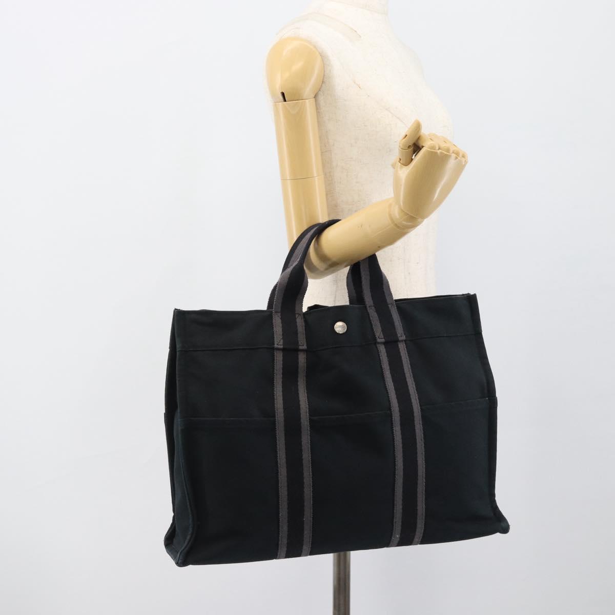 HERMES Fourre Tout MM Hand Bag Canvas 3 Set Navy Black Red Auth fm5405A