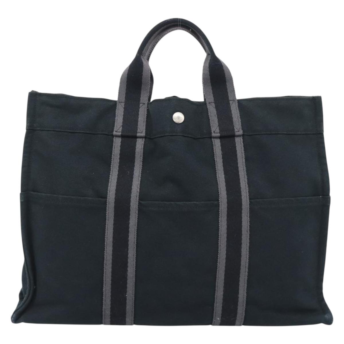 HERMES Fourre Tout MM Hand Bag Canvas 3 Set Navy Black Red Auth fm5405A
