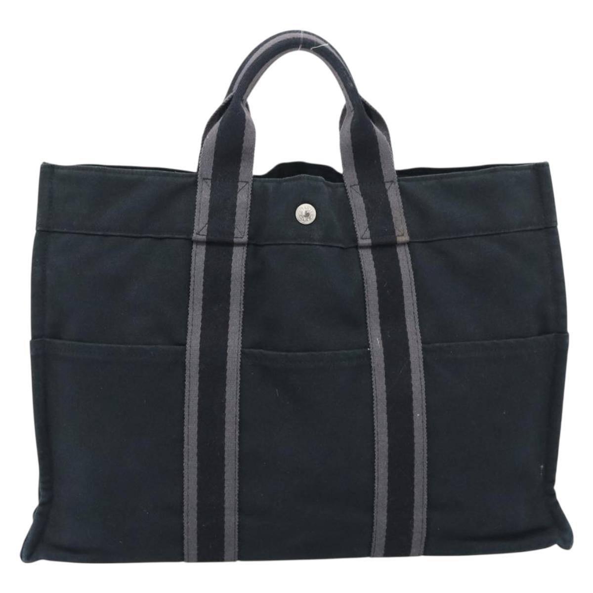 HERMES Fourre Tout MM Hand Bag Canvas 3 Set Navy Black Red Auth fm5405A