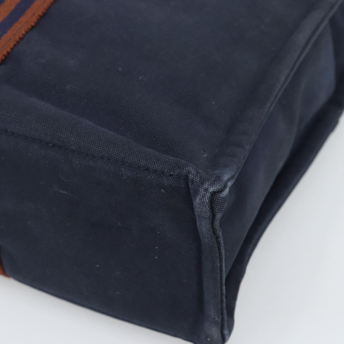 HERMES Fourre Tout MM Hand Bag Canvas Navy Silver Auth fm5406