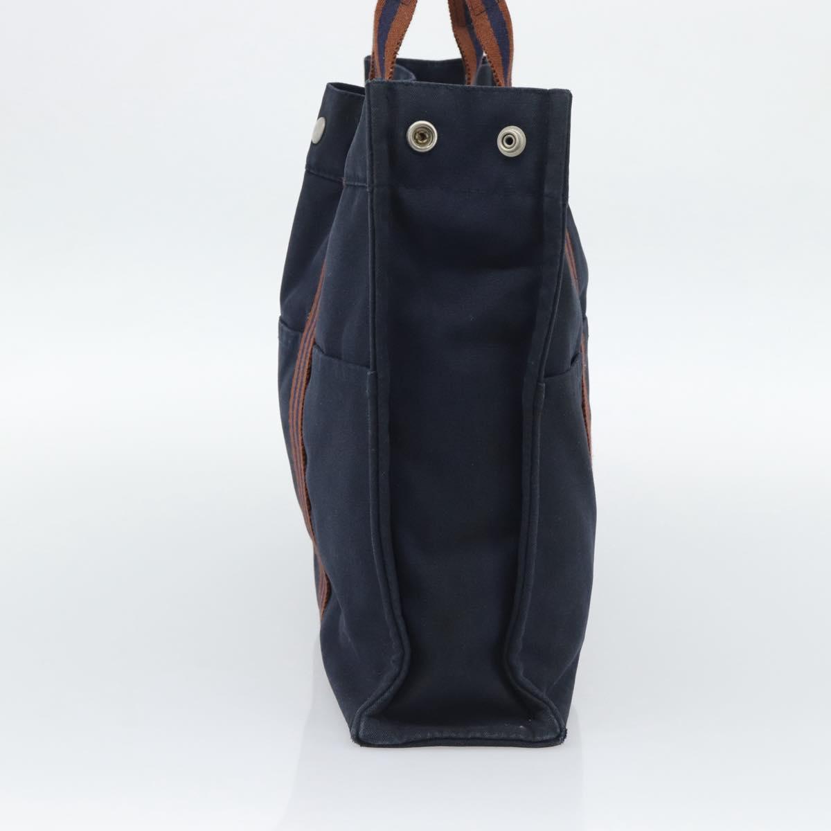 HERMES Fourre Tout MM Hand Bag Canvas Navy Silver Auth fm5406
