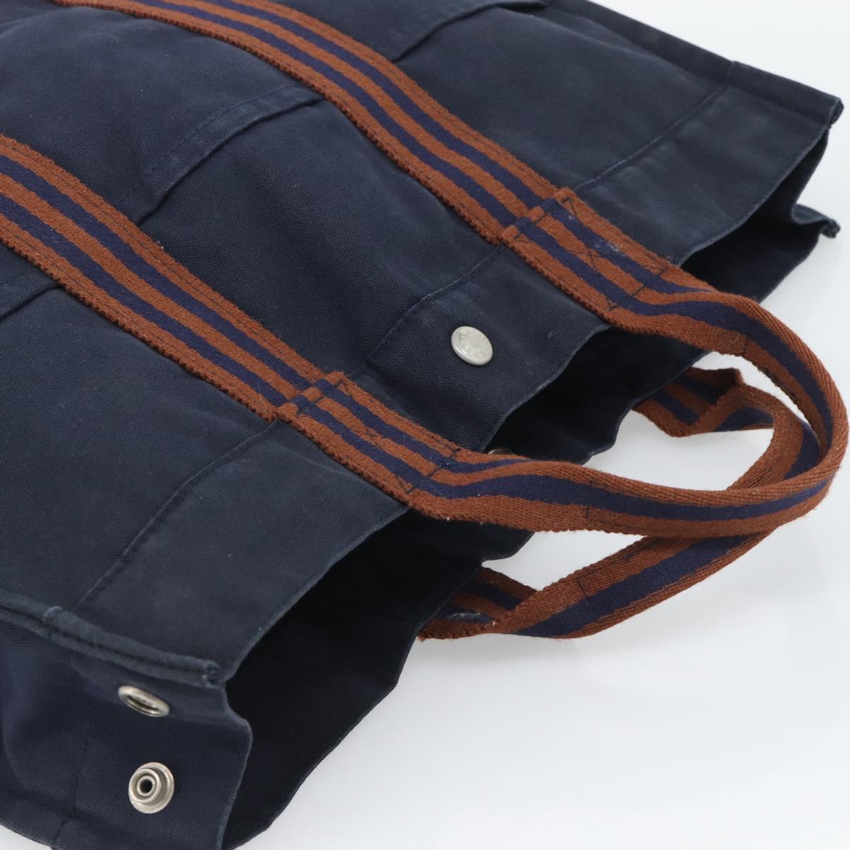 HERMES Fourre Tout MM Hand Bag Canvas Navy Silver Auth fm5406