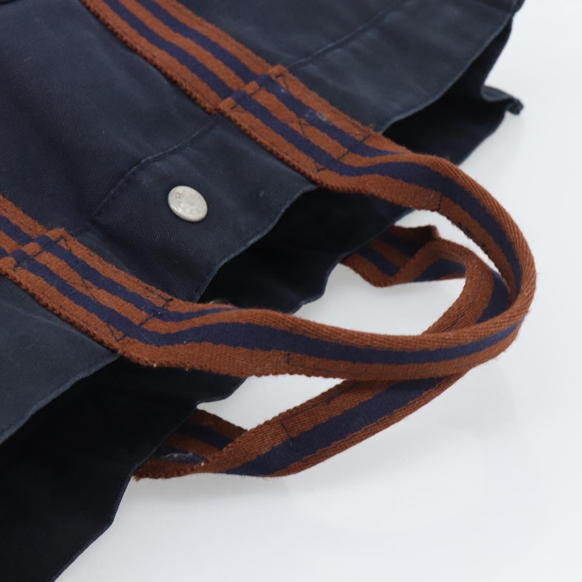 HERMES Fourre Tout MM Hand Bag Canvas Navy Silver Auth fm5406