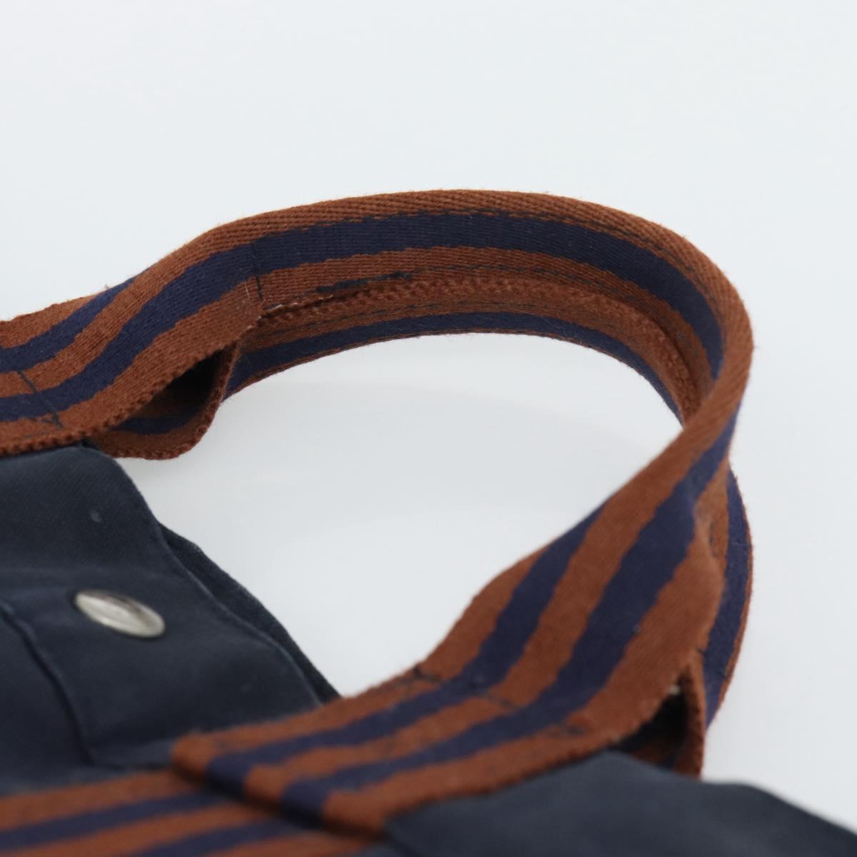 HERMES Fourre Tout MM Hand Bag Canvas Navy Silver Auth fm5406