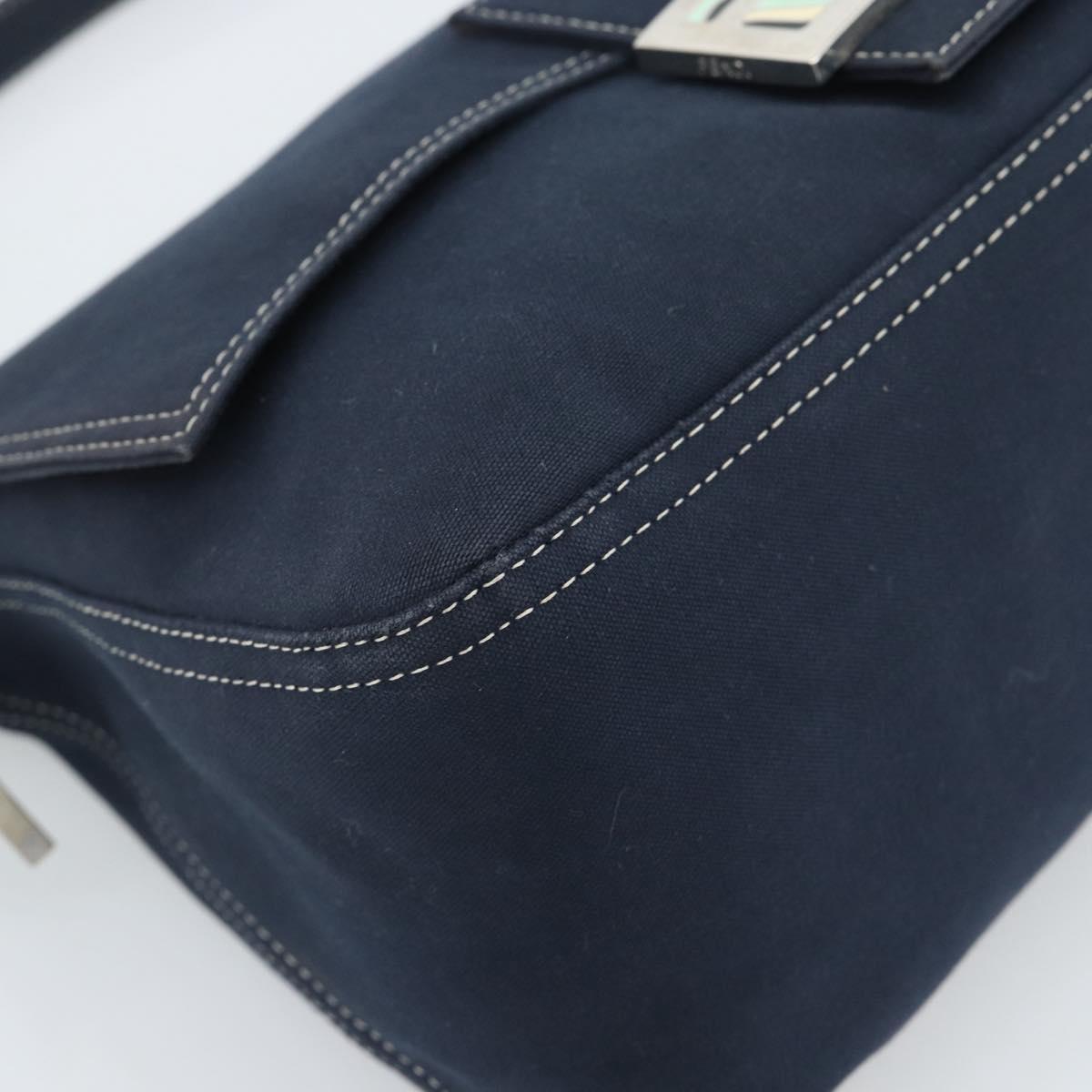 FENDI Canvas Mamma Baguette Shoulder Bag Navy Silver Auth fm5409V