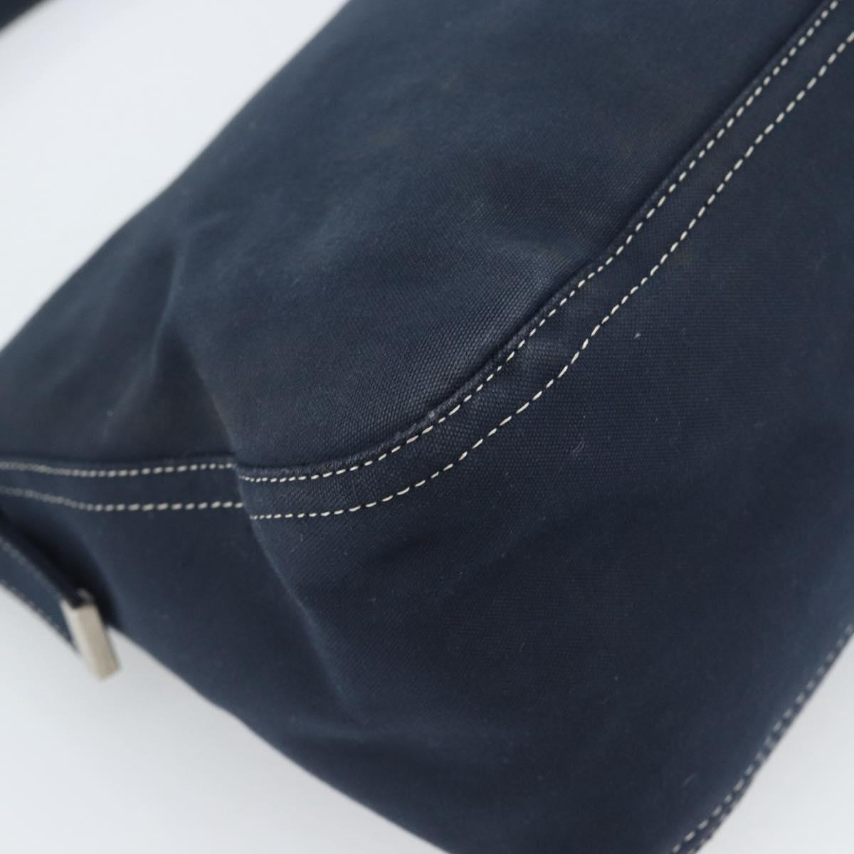 FENDI Canvas Mamma Baguette Shoulder Bag Navy Silver Auth fm5409V