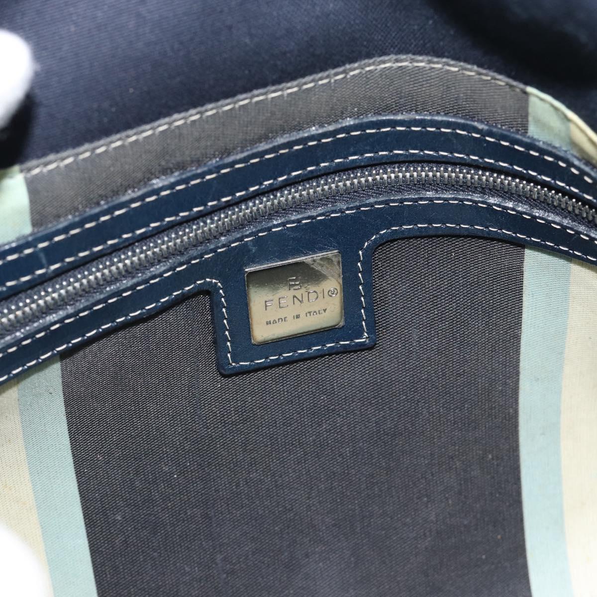 FENDI Canvas Mamma Baguette Shoulder Bag Navy Silver Auth fm5409V