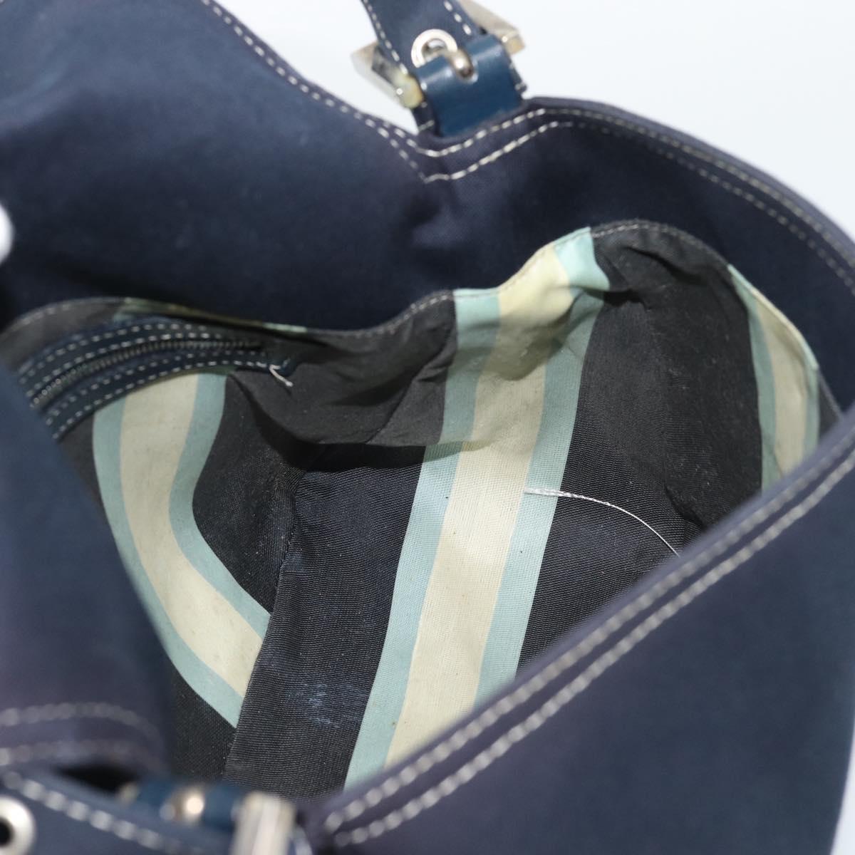 FENDI Canvas Mamma Baguette Shoulder Bag Navy Silver Auth fm5409V