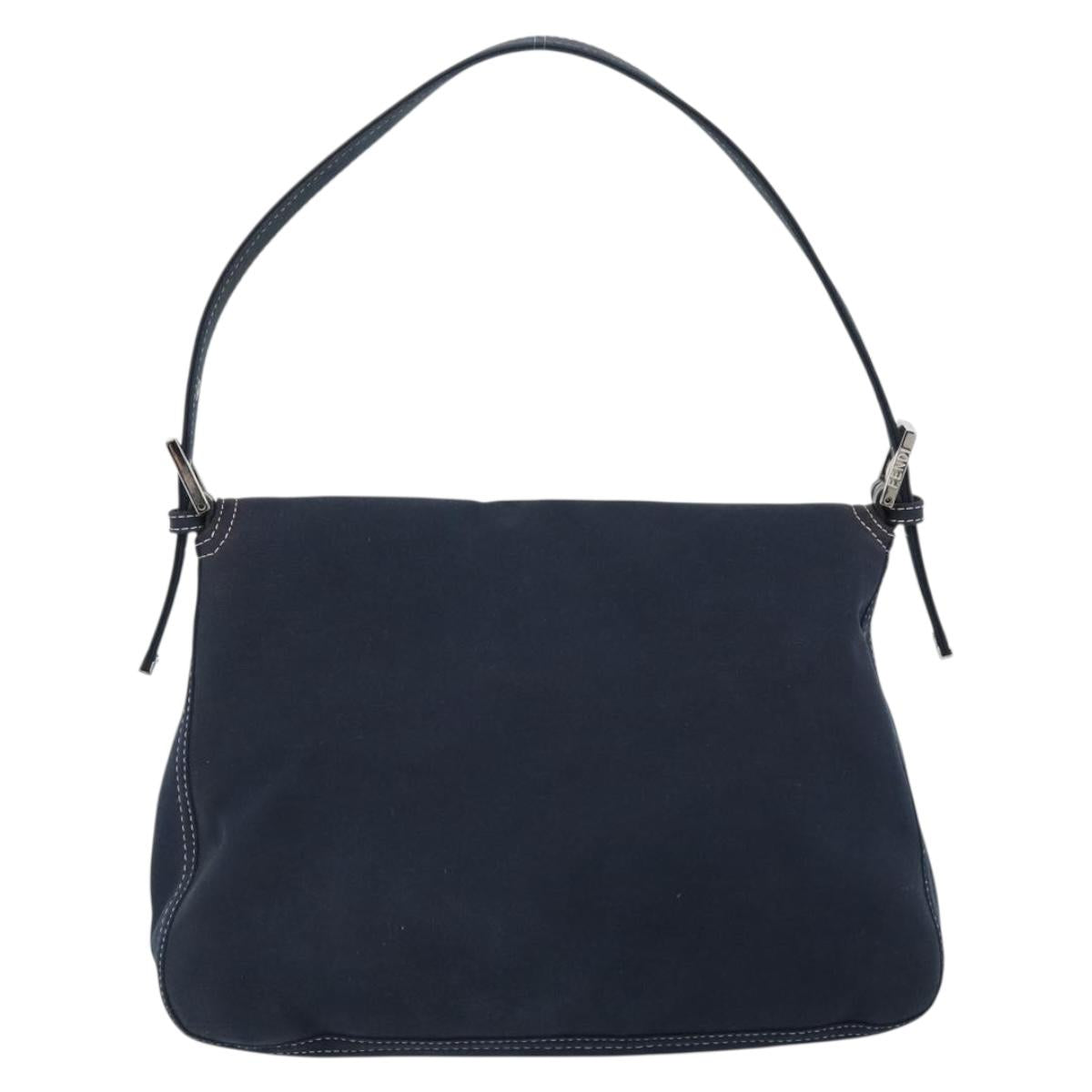 FENDI Canvas Mamma Baguette Shoulder Bag Navy Silver Auth fm5409V